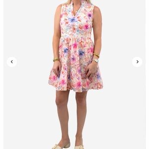 Fate Floral V-Neck Mini Dress in Pink, Blue and Cream